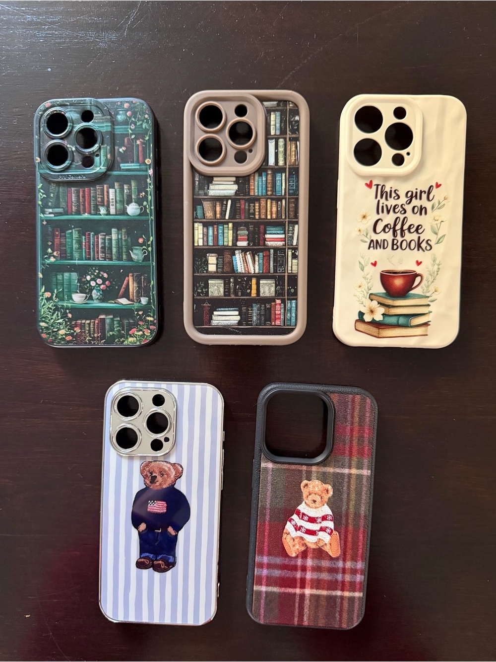 Lot of Preppy Bear & Book/Coffee Themed iPhone 15 Pro Cases - Brand New